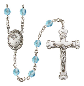 Silver Plated 6mm Fire Polished Footprints / Cross Rosary in Aqua