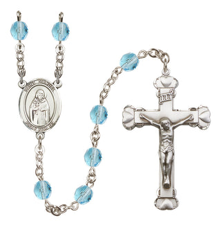 Silver Plated 6mm Fire Polished Saint Samuel Rosary in Aqua