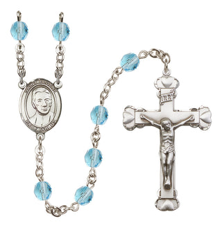 Silver Plated 6mm Fire Polished Saint Eugene de Mazenod Rosary in Aqua