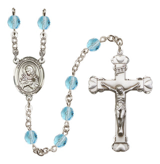 Silver Plated 6mm Fire Polished Mater Dolorosa Rosary in Aqua