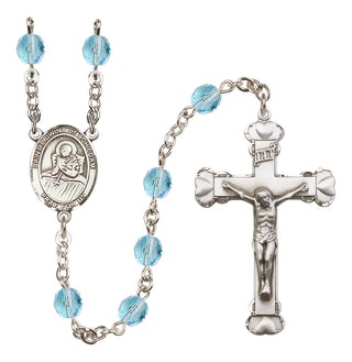 Silver Plated 6mm Fire Polished Saint Lidwina of Schiedam Rosary in Aqua
