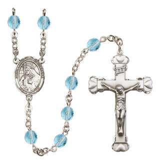 Silver Plated 6mm Fire Polished Saint Margaret of Cortona Rosary in Aqua