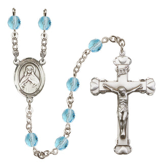 Silver Plated 6mm Fire Polished Saint Olivia Rosary in Aqua