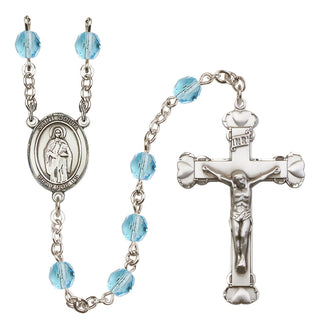 Silver Plated 6mm Fire Polished Saint Odilia Rosary in Aqua