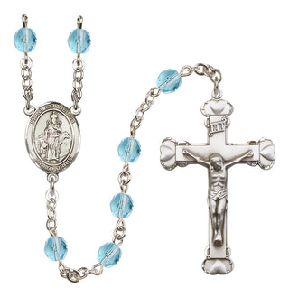 Silver Plated 6mm Fire Polished Saint Cornelius Rosary in Aqua