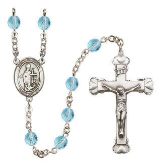 Silver Plated 6mm Fire Polished Saint Clement Rosary in Aqua