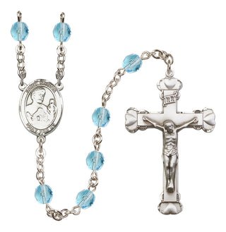 Silver Plated 6mm Fire Polished Saint Kieran Rosary in Aqua