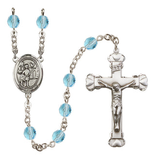 Silver Plated 6mm Fire Polished Saint Vitus Rosary in Aqua