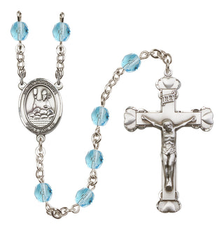 Silver Plated 6mm Fire Polished Saint Honorius of Amiens Rosary in Aqua