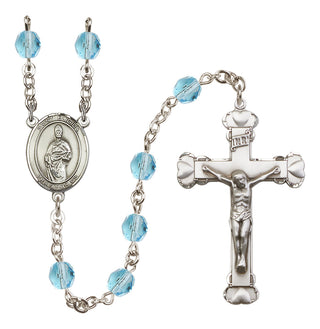 Silver Plated 6mm Fire Polished Saint Eligius Rosary in Aqua