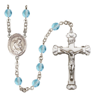 Silver Plated 6mm Fire Polished Blessed Herman the Cripple Rosary in Aqua