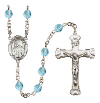 Silver Plated 6mm Fire Polished Saint Jeanne Jugan Rosary in Aqua