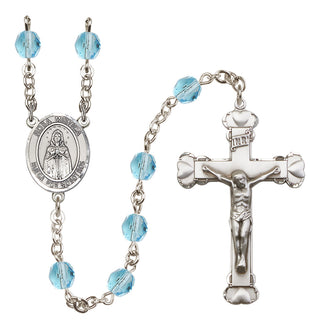 Silver Plated 6mm Fire Polished Our Lady Rosa Mystica Rosary in Aqua