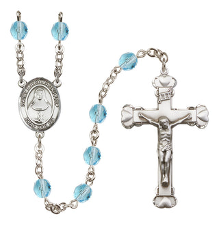 Silver Plated 6mm Fire Polished Saint Mary Mackillop Rosary in Aqua