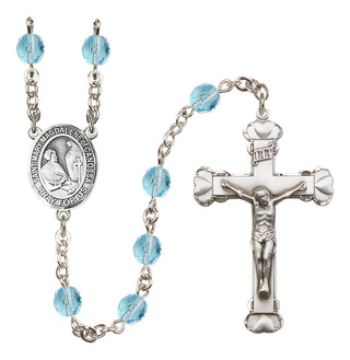 Silver Plated 6mm Fire Polished Saint Mary Magdalene of Canossa Rosary in Aqua