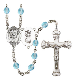 Saint Christopher and Baseball Rosary with Aqua Beads