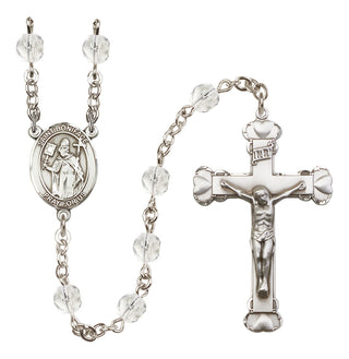 Silver Plated 6mm Fire Polished Saint Boniface Rosary in Crystal
