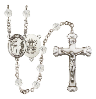 Silver-Plated 6mm Saint Brendan the Navigator / Navy Rosary