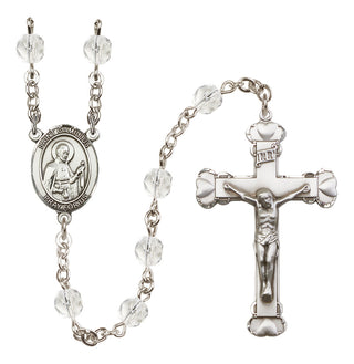 Silver Plated 6mm Fire Polished Saint Camillus of Lellis Rosary in Crystal