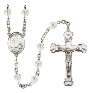 Silver Plated 6mm Fire Polished Saint Charles Borromeo Rosary in Crystal