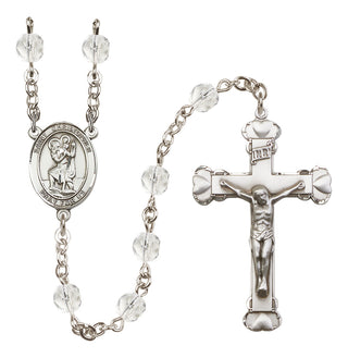 Silver-Plated 6mm Saint Christopher  Engraved Catholic Rosaries