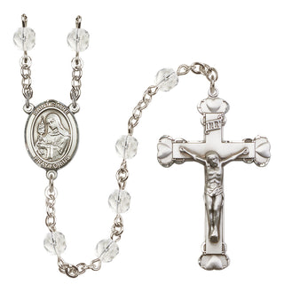 Silver Plated 6mm Fire Polished Saint Clare of Assisi Rosary in Crystal
