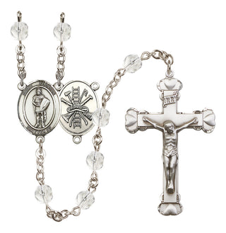 Silver Plated 6mm Fire Polished Saint Florian/Firefighter Rosary in Crystal