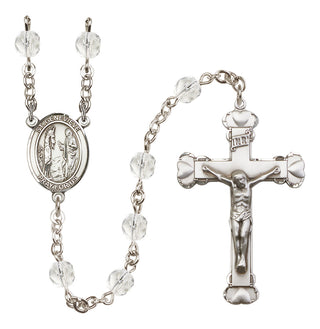 Silver Plated 6mm Fire Polished Saint Genevieve Rosary in Crystal