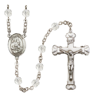 Silver Plated 6mm Fire Polished Saint Gerard Majella Rosary in Crystal