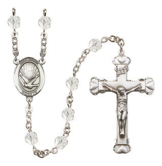 Silver Plated 6mm Fire Polished Holy Spirit Rosary in Crystal