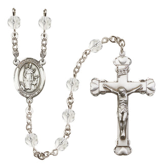Silver Plated 6mm Fire Polished Saint Hubert of Liege Rosary in Crystal