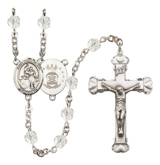 Silver Plated 6mm Fire Polished Saint Joan of Arc / Air Force Rosary in Crystal