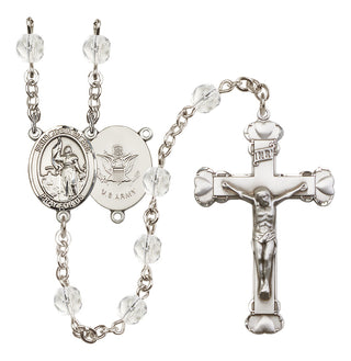 Silver Plated 6mm Fire Polished Saint Joan of Arc / Army Rosary in Crystal