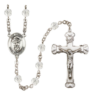 Silver Plated 6mm Fire Polished San Miguel Arcangel Rosary in Crystal