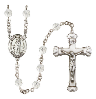Silver Plated 6mm Fire Polished Saint Patrick Rosary in Crystal