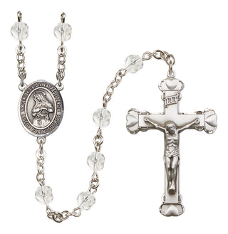 Silver Plated 6mm Fire Polished Virgen de la Divina Providencia Rosary in Crystal
