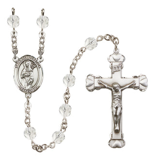 Silver Plated 6mm Fire Polished Saint Scholastica Rosary in Crystal