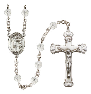 Silver Plated 6mm Fire Polished Saint Sebastian Rosary in Crystal