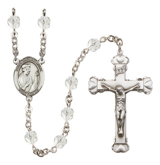 Silver Plated 6mm Fire Polished Saint Thomas More Rosary in Crystal