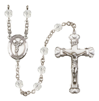 Silver Plated 6mm Fire Polished Saint Christopher/Cheerleading Rosary in Crystal