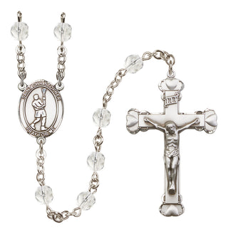 Silver-Plated 6mm Saint Christopher/Lacrosse Rosary