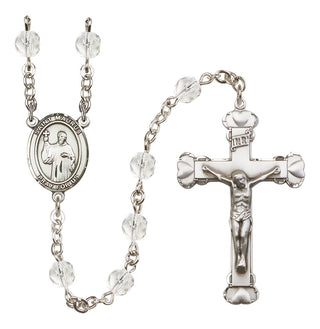 Silver Plated 6mm Fire Polished Saint Maurus Rosary in Crystal