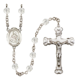 Silver Plated 6mm Fire Polished Saint Angela Merici Rosary in Crystal