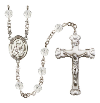 Silver Plated 6mm Fire Polished Saint Athanasius Rosary in Crystal