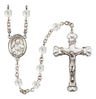 Silver Plated 6mm Fire Polished Saint Pius X Rosary in Crystal