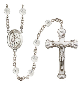 Silver Plated 6mm Fire Polished Saint Giles Rosary in Crystal