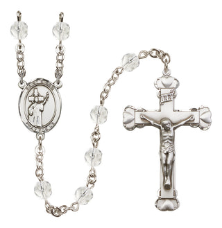 Silver Plated 6mm Fire Polished Saint Aidan of Lindesfarne Rosary in Crystal