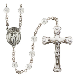 Silver Plated 6mm Fire Polished Saint Ivo of Kelmartin Rosary in Crystal