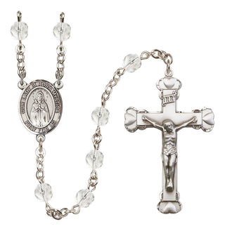 Silver Plated 6mm Fire Polished Our Lady of Rosa Mystica Rosary in Crystal