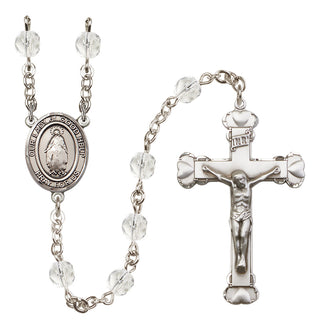 Silver Plated 6mm Fire Polished Our Lady of Good Help Rosary in Crystal